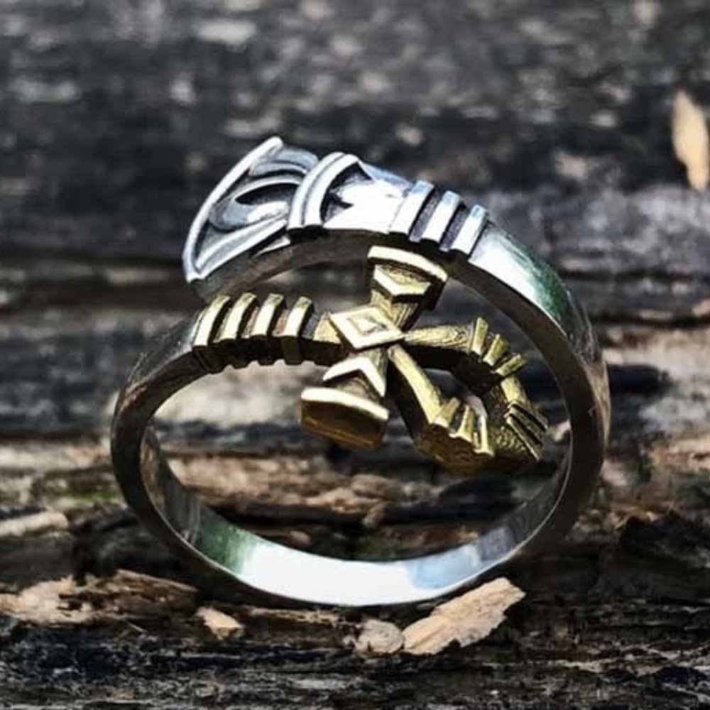 Two Tone Egypt Ankh Cross Ring - Chrome Cult