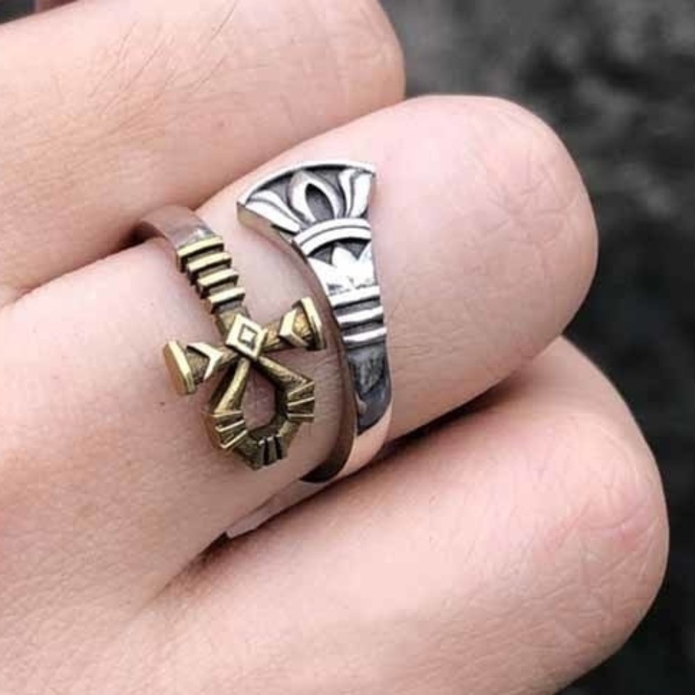 Two Tone Egypt Ankh Cross Ring - Chrome Cult
