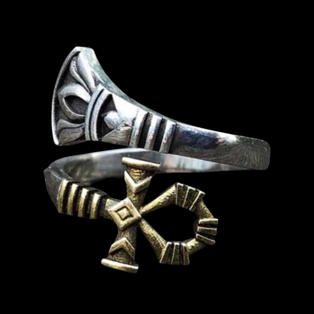 Two Tone Egypt Ankh Cross Ring - Chrome Cult