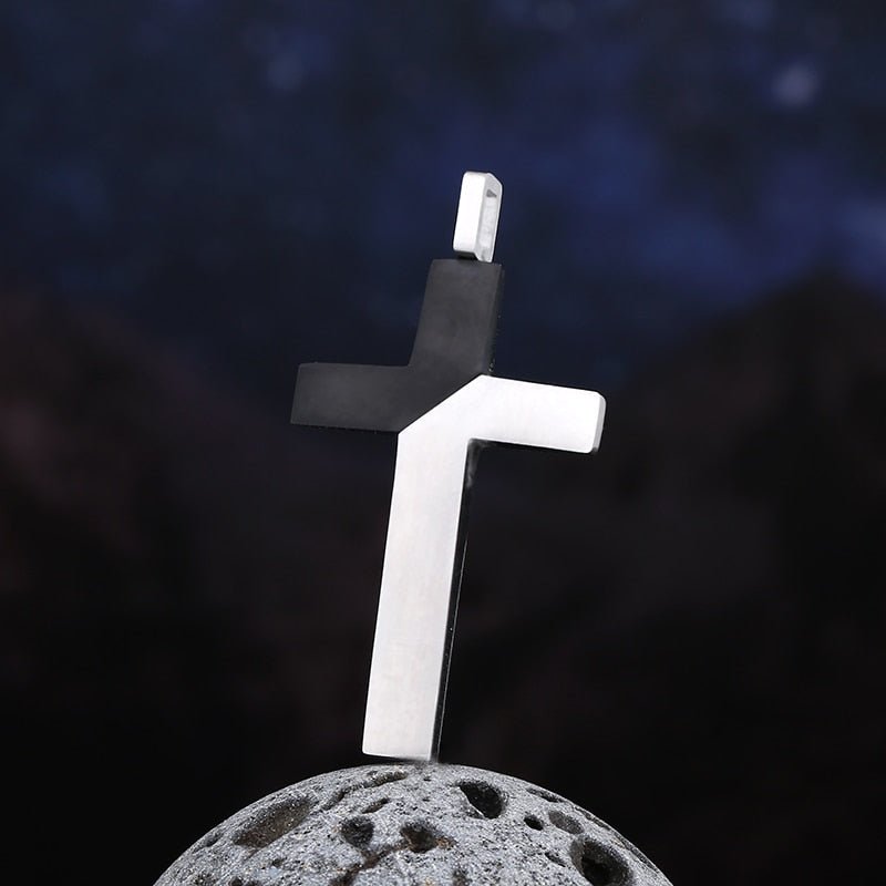 Two Tone Minimalist Stainless Steel Cross Pendant - Chrome Cult