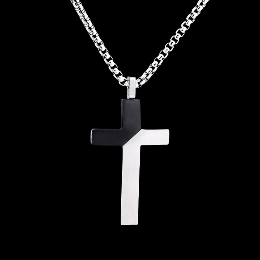 Two Tone Minimalist Stainless Steel Cross Pendant - Chrome Cult