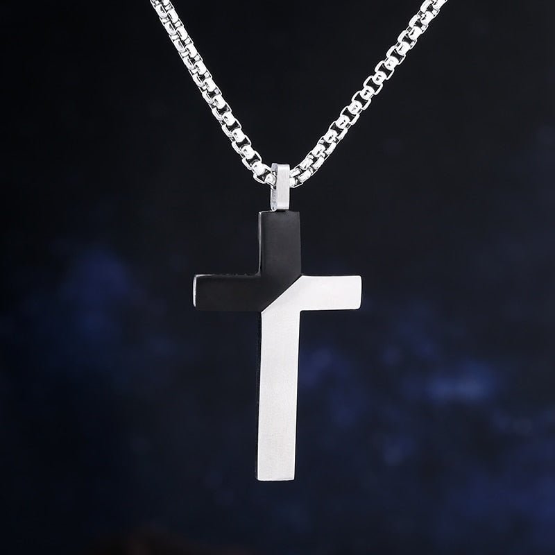 Two Tone Minimalist Stainless Steel Cross Pendant - Chrome Cult