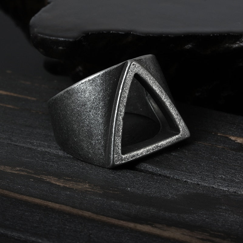 Unique Hollow Triangle Geometric Ring - Chrome Cult