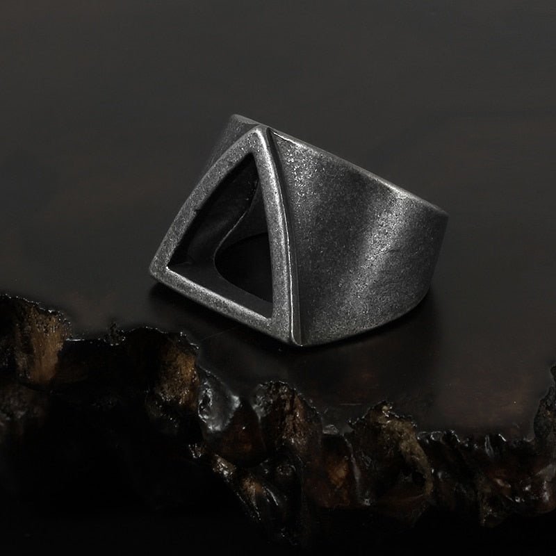 Unique Hollow Triangle Geometric Ring - Chrome Cult
