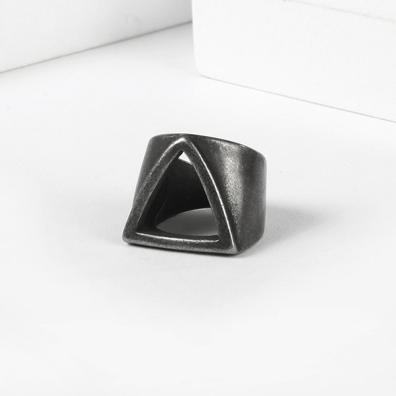 Unique Hollow Triangle Geometric Ring - Chrome Cult