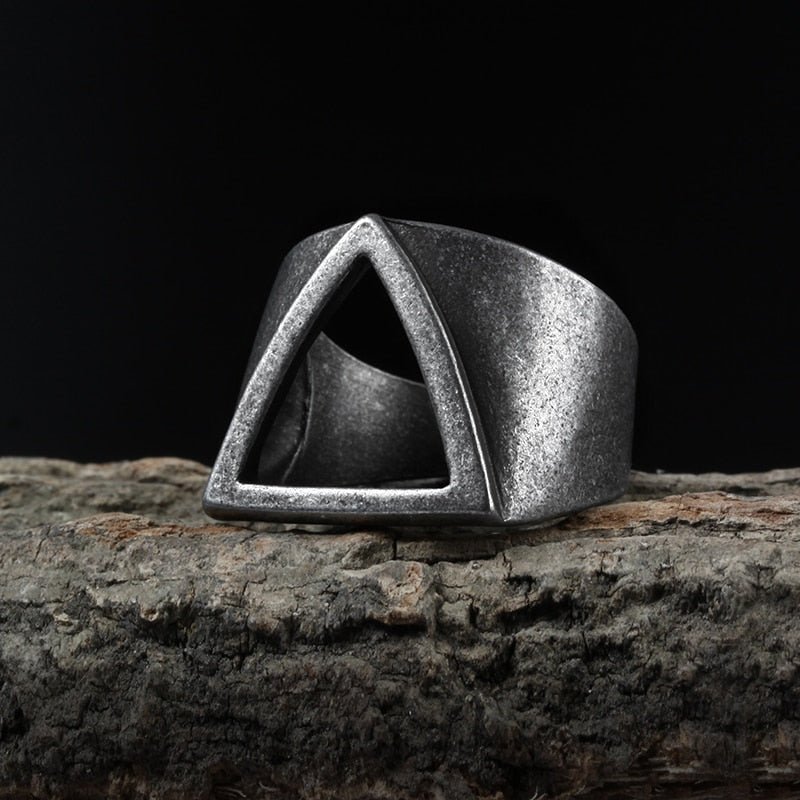 Unique Hollow Triangle Geometric Ring - Chrome Cult