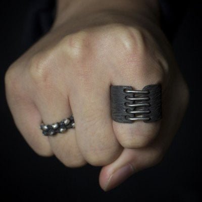Unique Line Geometric Ring - Chrome Cult