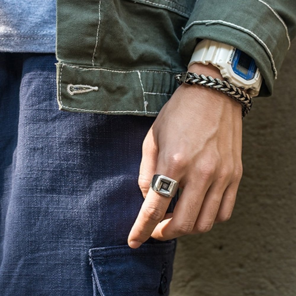 Unique Square Geometric Ring - Chrome Cult