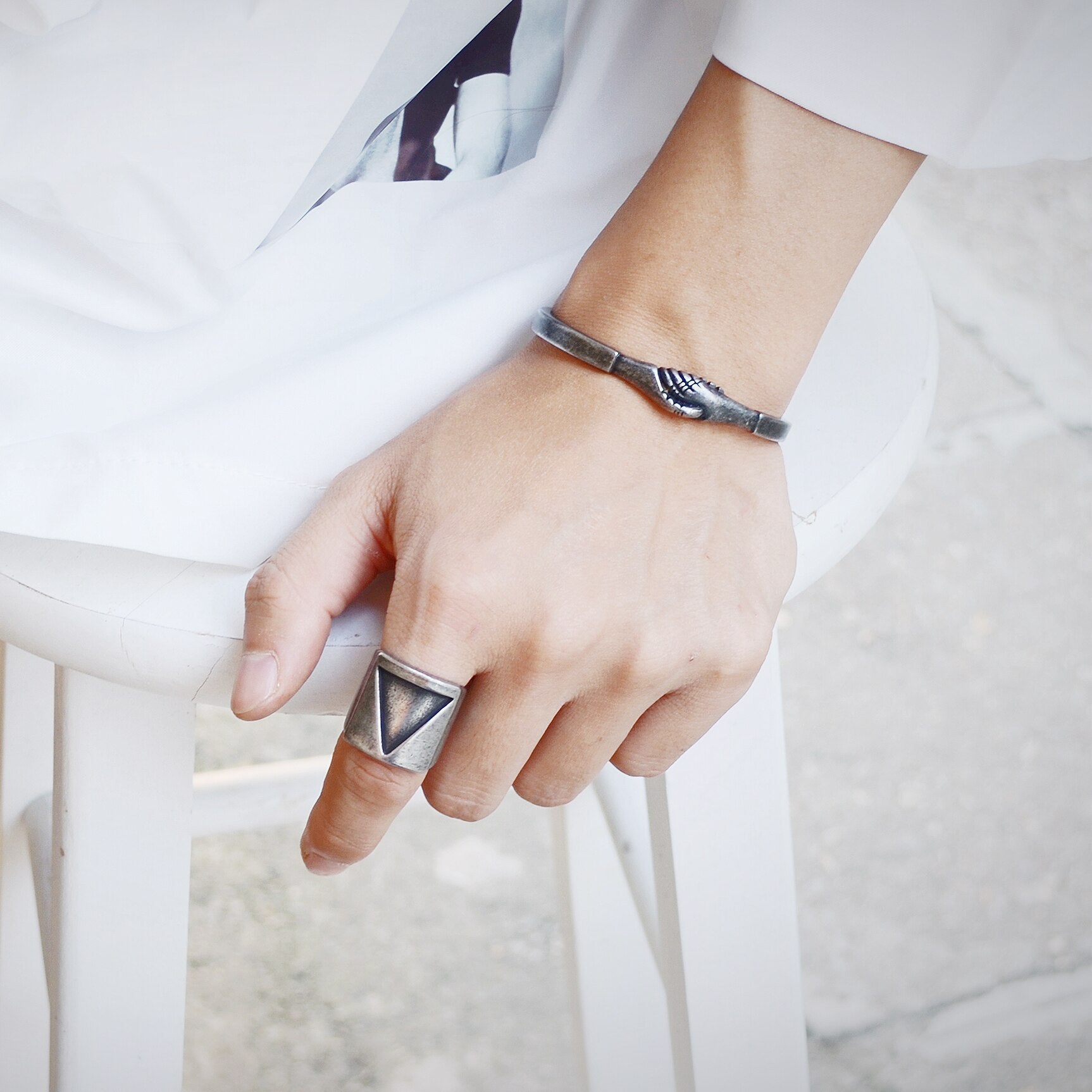 Unique Triangle Geometric Ring - Chrome Cult