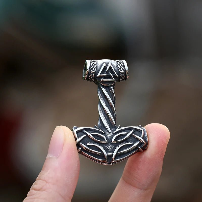 Valknut Hrungnirs Heart Hammer Viking Pendant - Chrome Cult