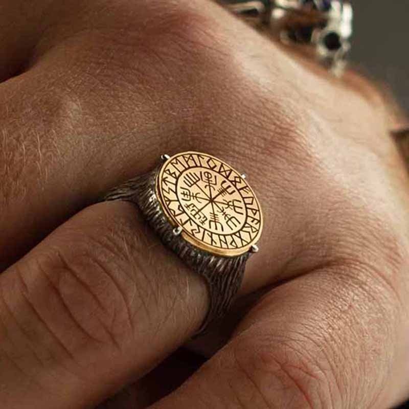 Vegvisir Compass Runes Ring - Chrome Cult