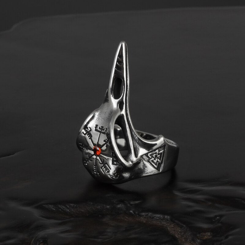 Vegvisir Raven Head Ring - Chrome Cult