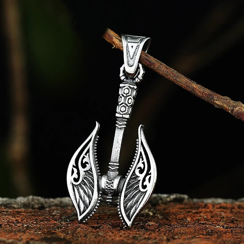 Viking Angel Winged Axe Pendant - Chrome Cult