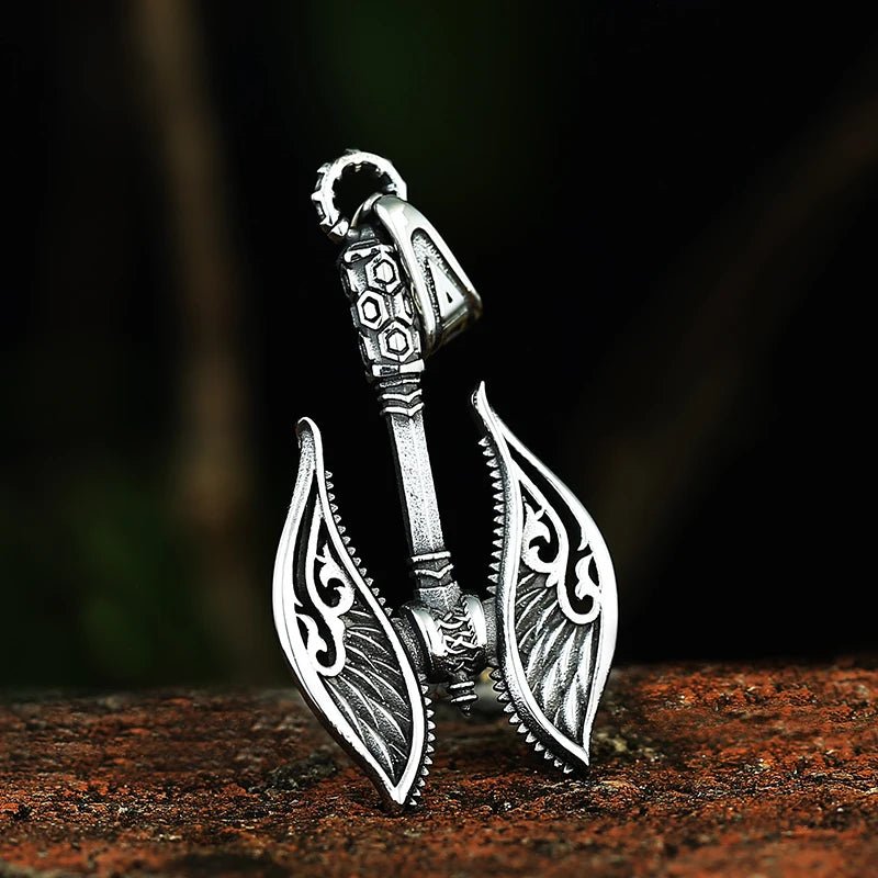 Viking Angel Winged Axe Pendant - Chrome Cult