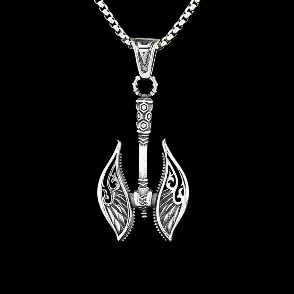 Viking Angel Winged Axe Pendant - Chrome Cult