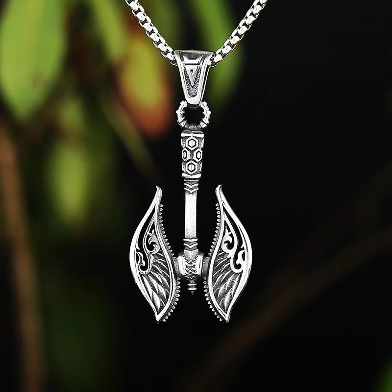 Viking Angel Winged Axe Pendant - Chrome Cult