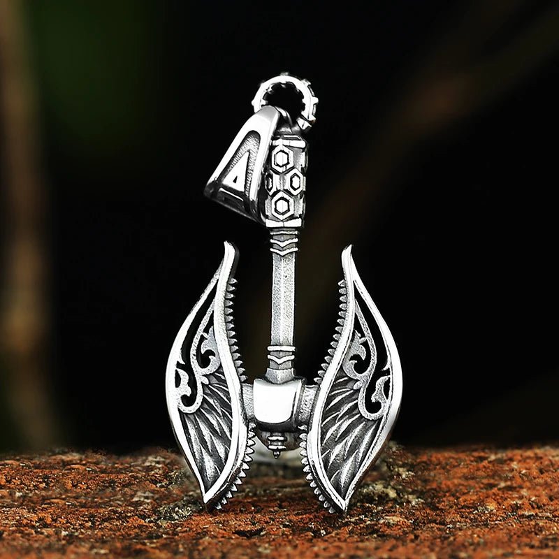 Viking Angel Winged Axe Pendant - Chrome Cult