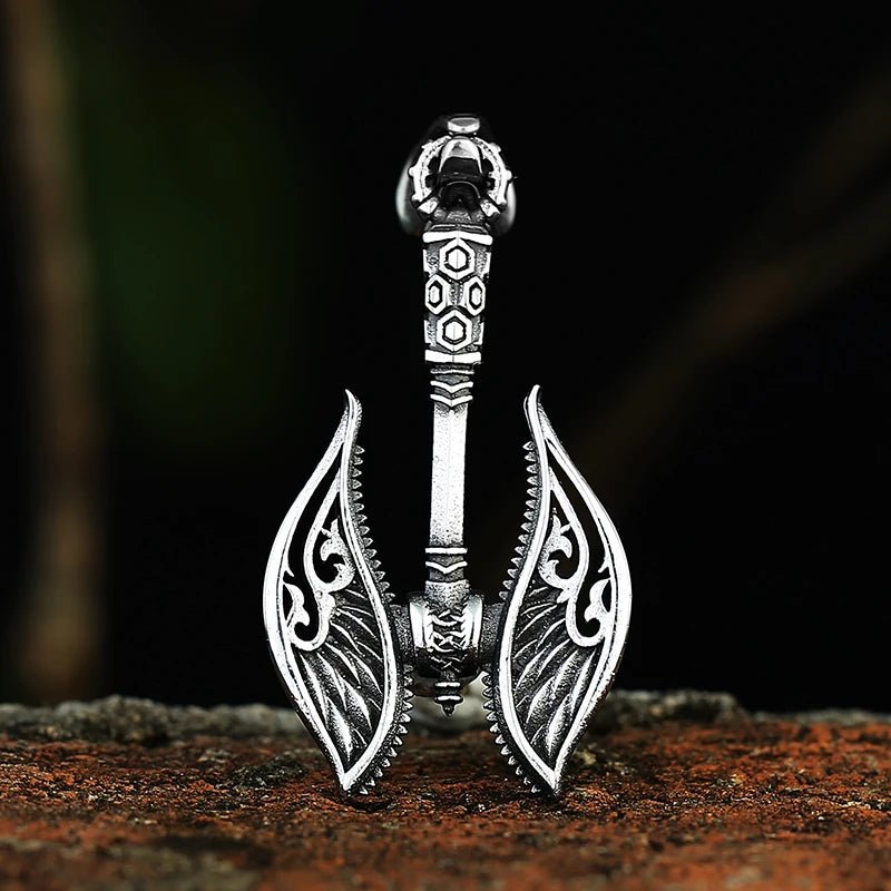Viking Angel Winged Axe Pendant - Chrome Cult