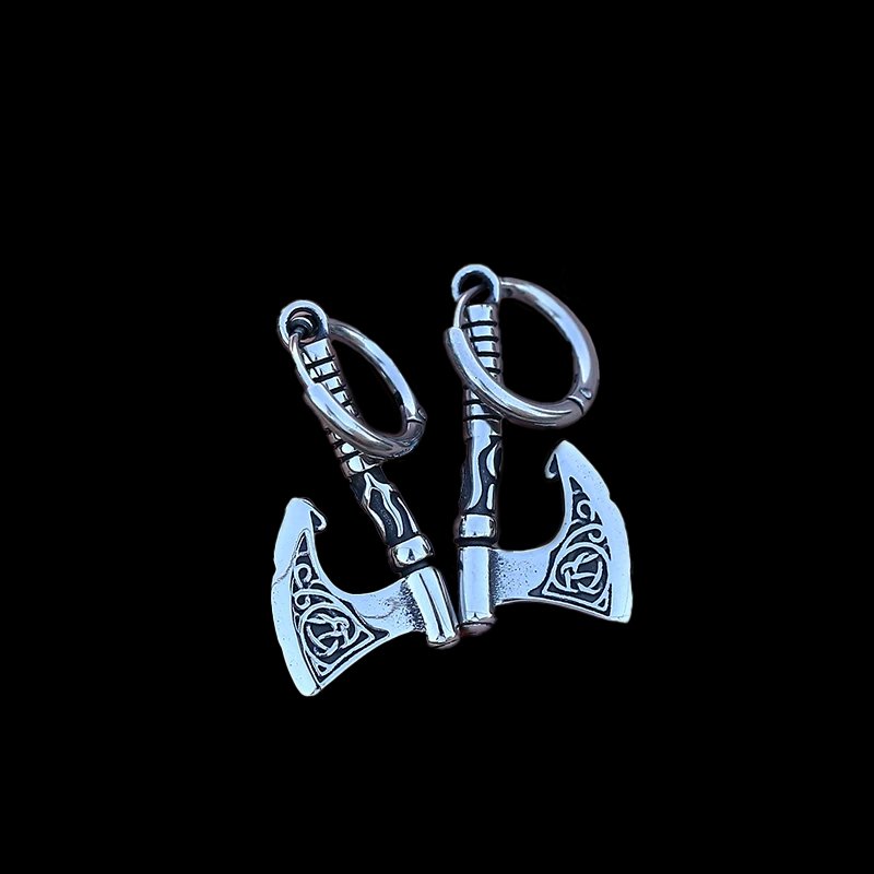 Viking Axe Drop Earrings - Chrome Cult