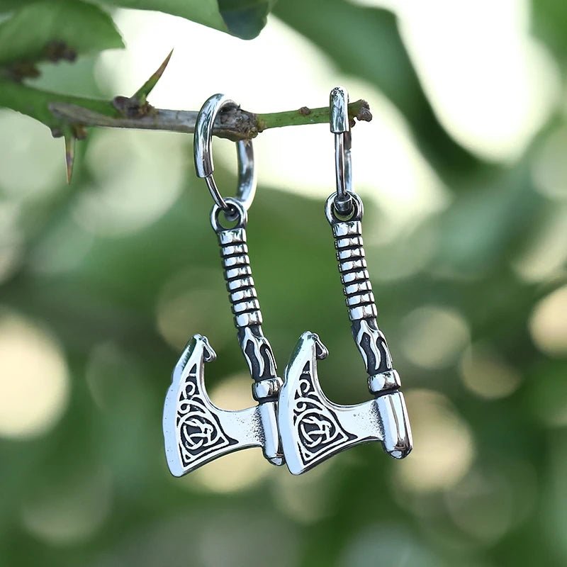 Viking Axe Drop Earrings - Chrome Cult