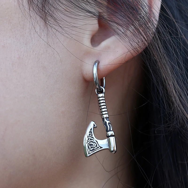 Viking Axe Drop Earrings - Chrome Cult