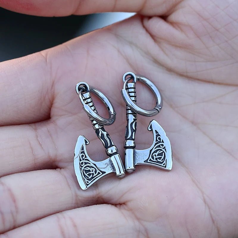 Viking Axe Drop Earrings - Chrome Cult