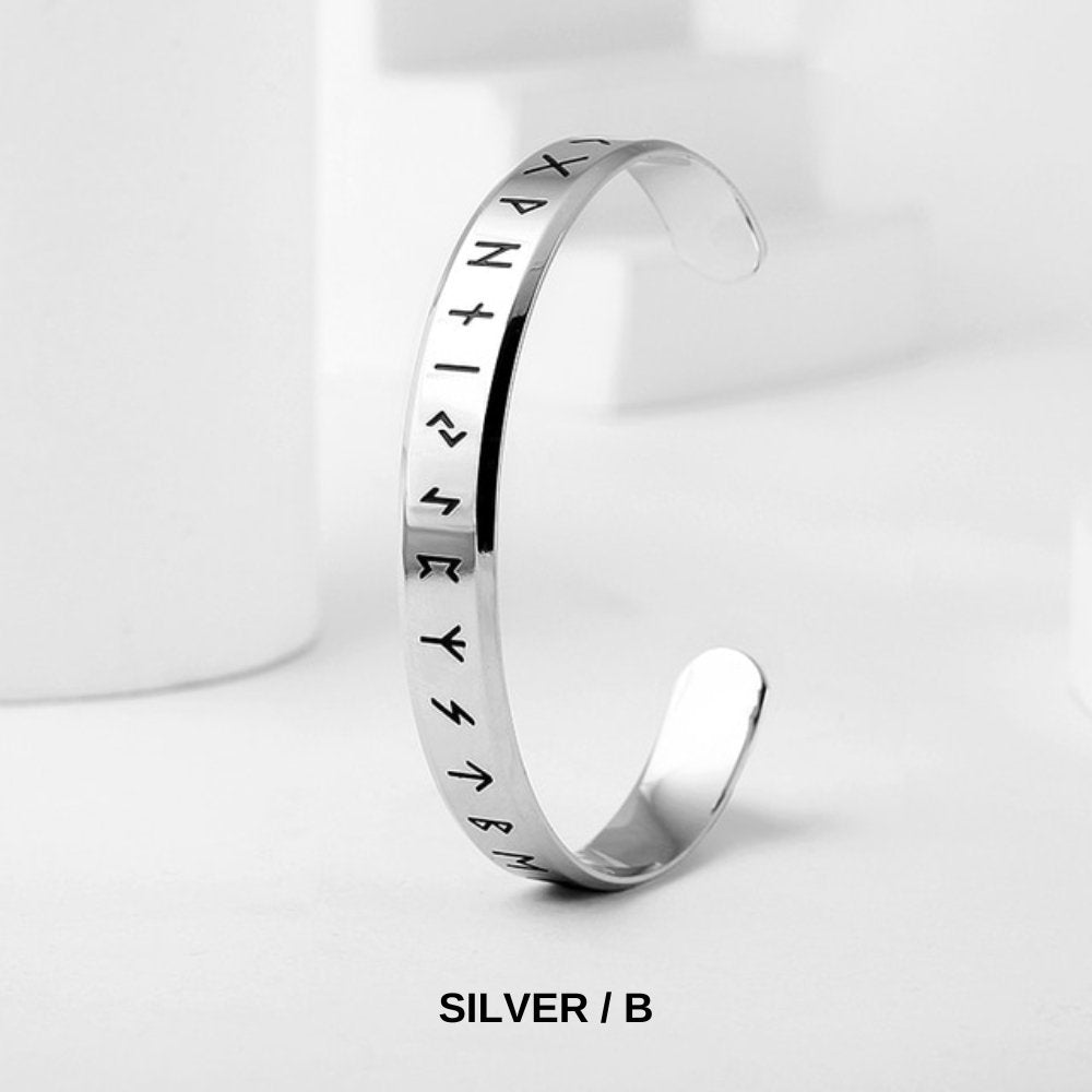 Viking Runes Open Cuff Bracelet - Chrome Cult