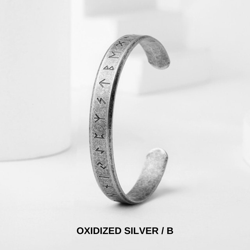 Viking Runes Open Cuff Bracelet - Chrome Cult