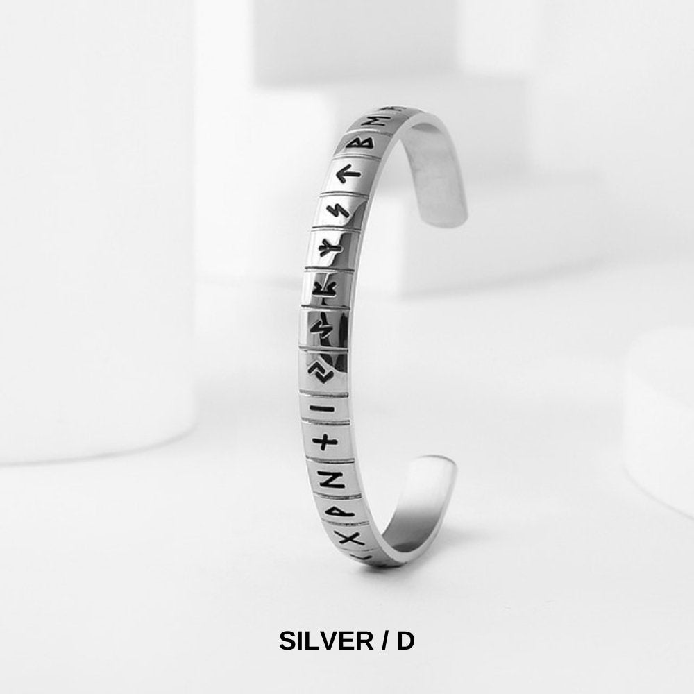 Viking Runes Open Cuff Bracelet - Chrome Cult