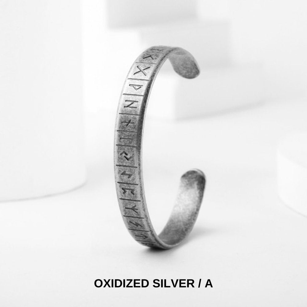 Viking Runes Open Cuff Bracelet - Chrome Cult