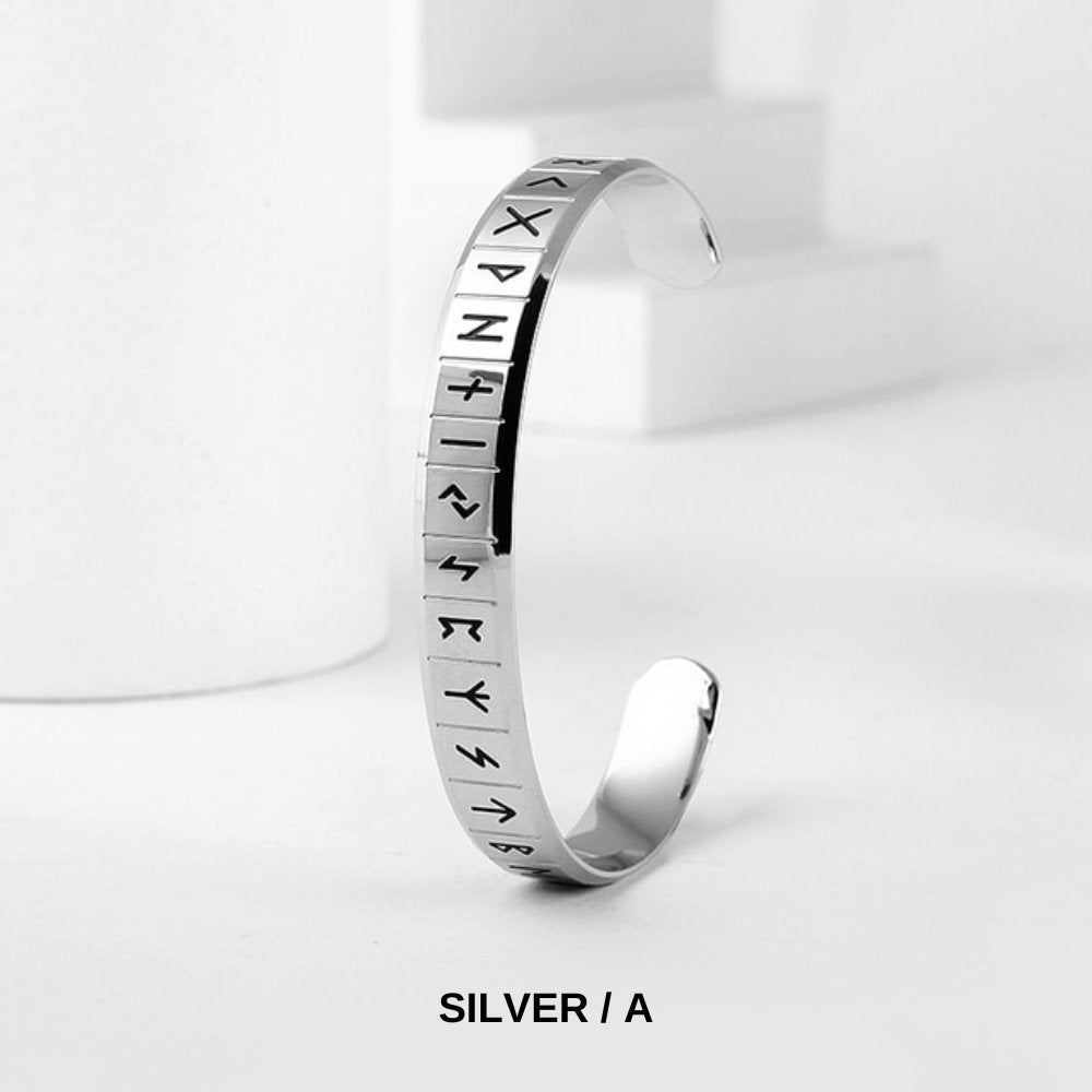 Viking Runes Open Cuff Bracelet - Chrome Cult
