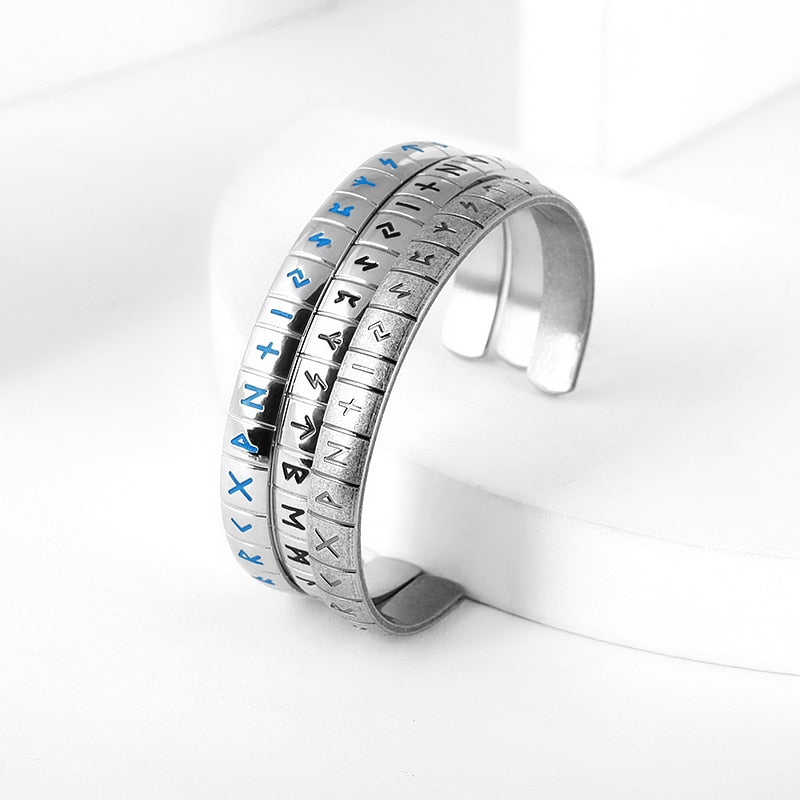Viking Runes Open Cuff Bracelet - Chrome Cult
