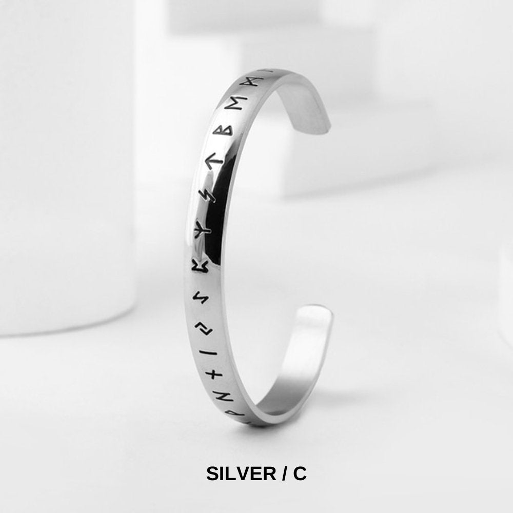 Viking Runes Open Cuff Bracelet - Chrome Cult