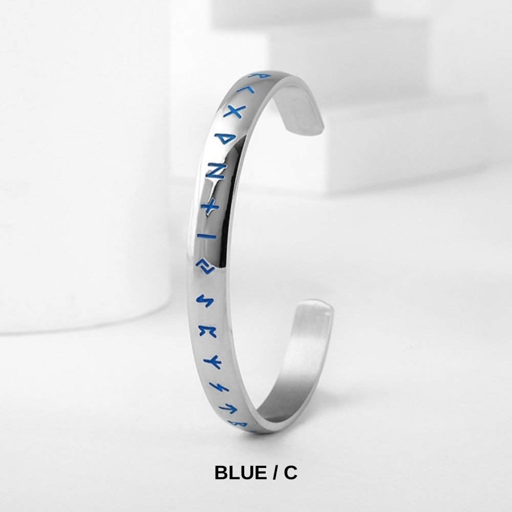 Viking Runes Open Cuff Bracelet - Chrome Cult