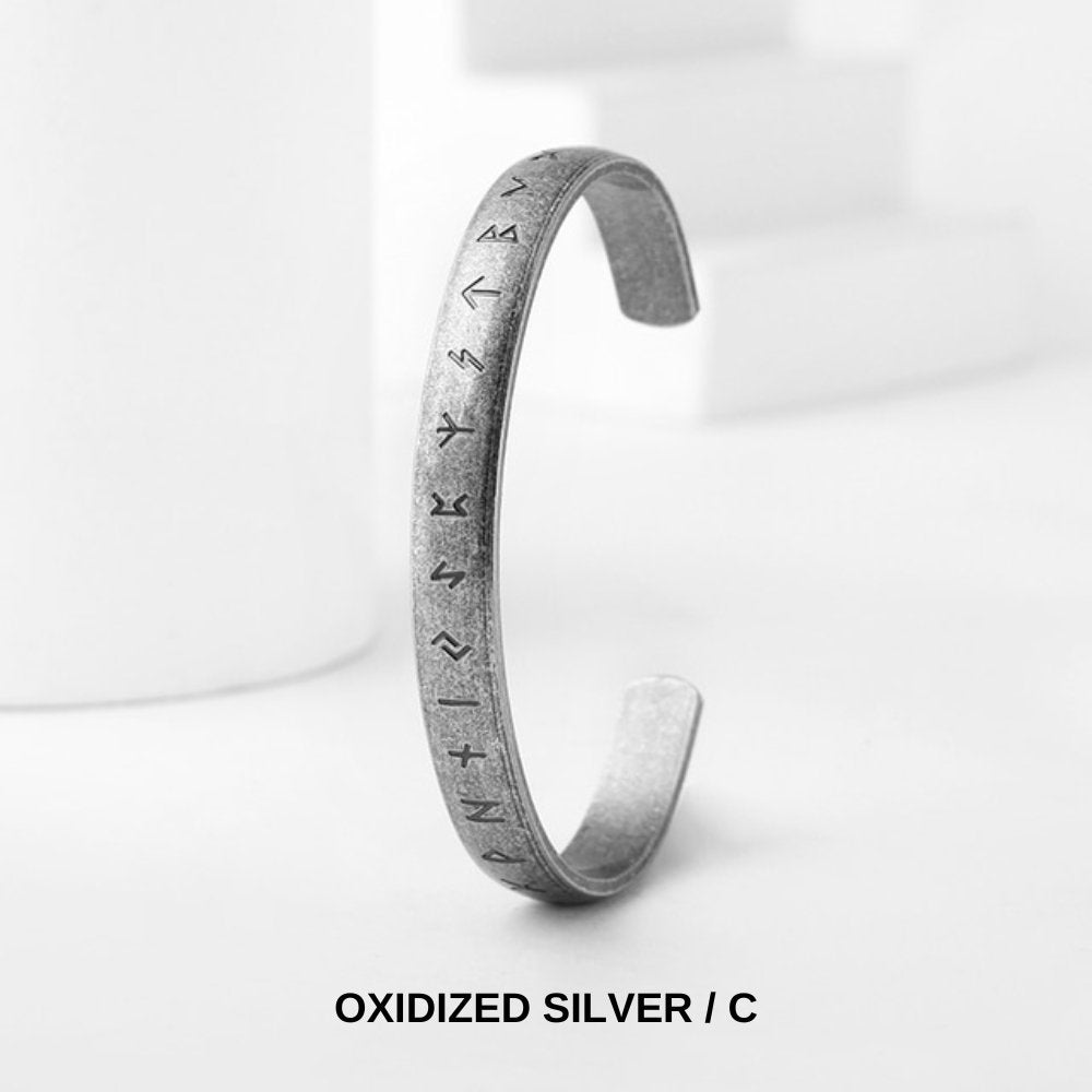 Viking Runes Open Cuff Bracelet - Chrome Cult