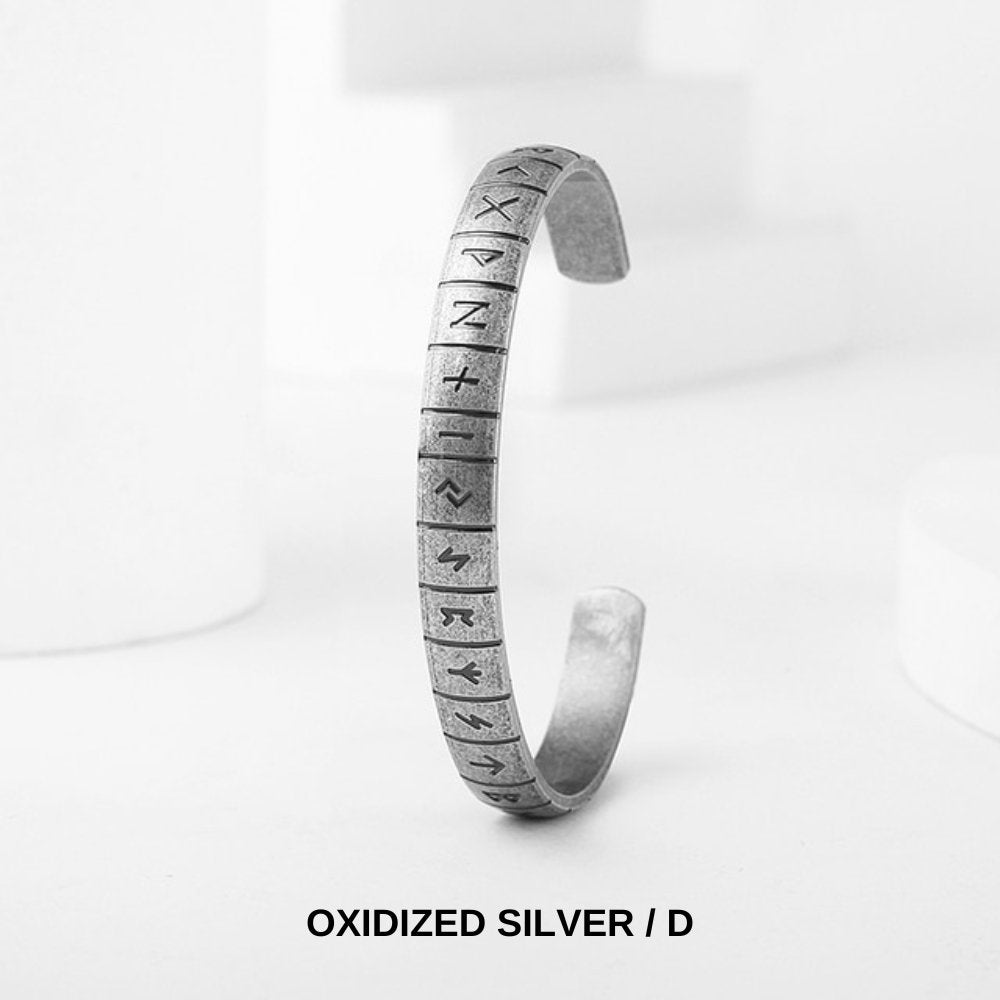 Viking Runes Open Cuff Bracelet - Chrome Cult