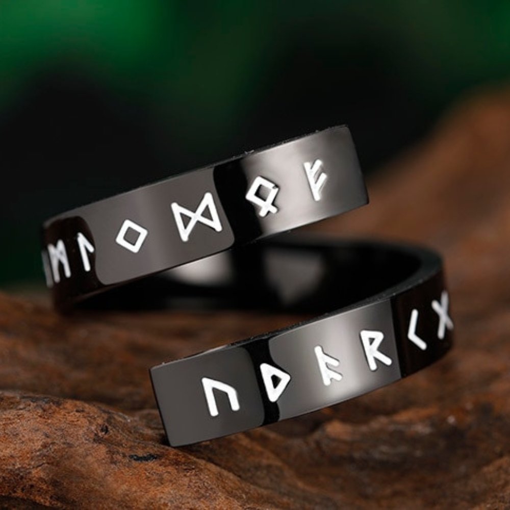 Viking Runes Wrap Ring - Chrome Cult