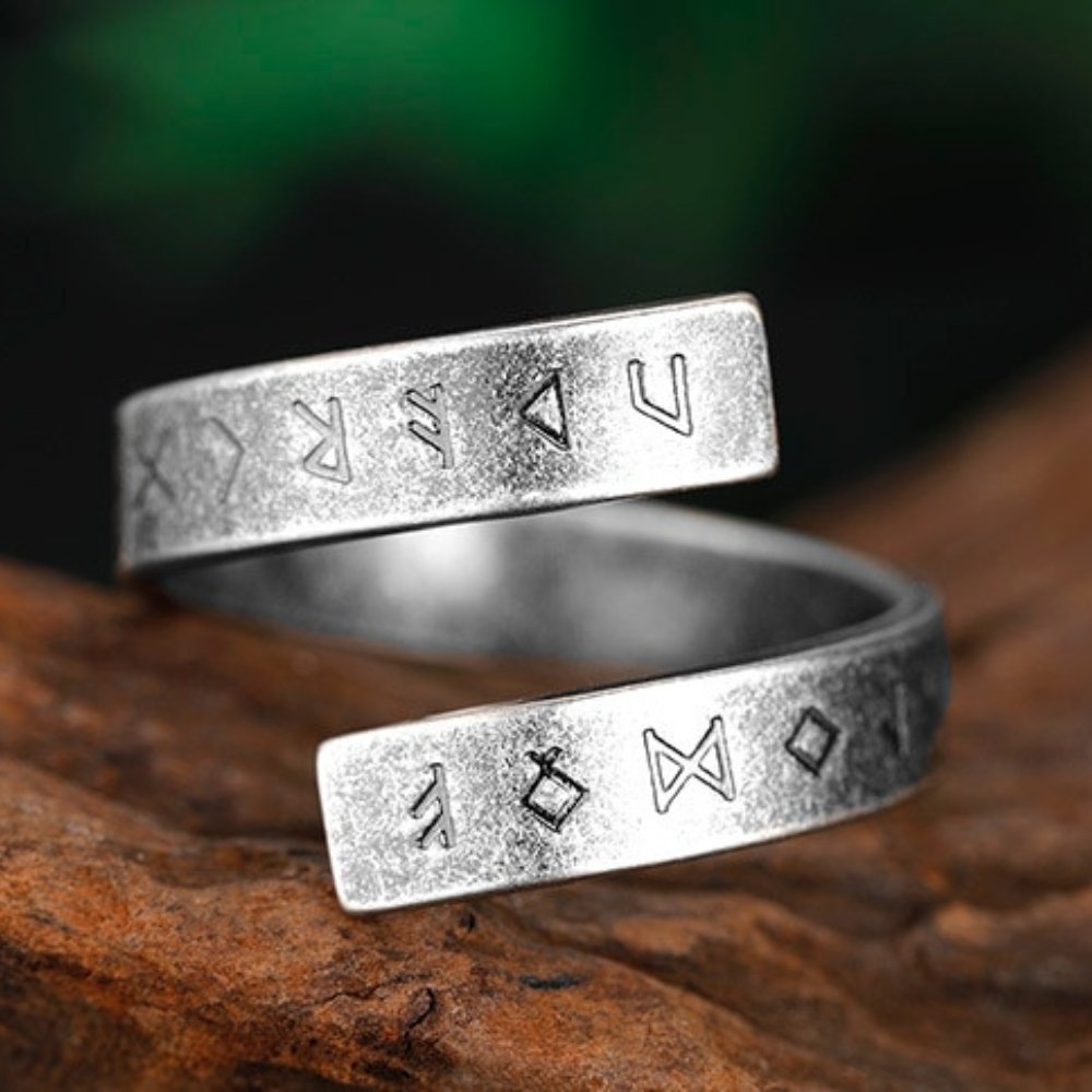 Viking Runes Wrap Ring - Chrome Cult