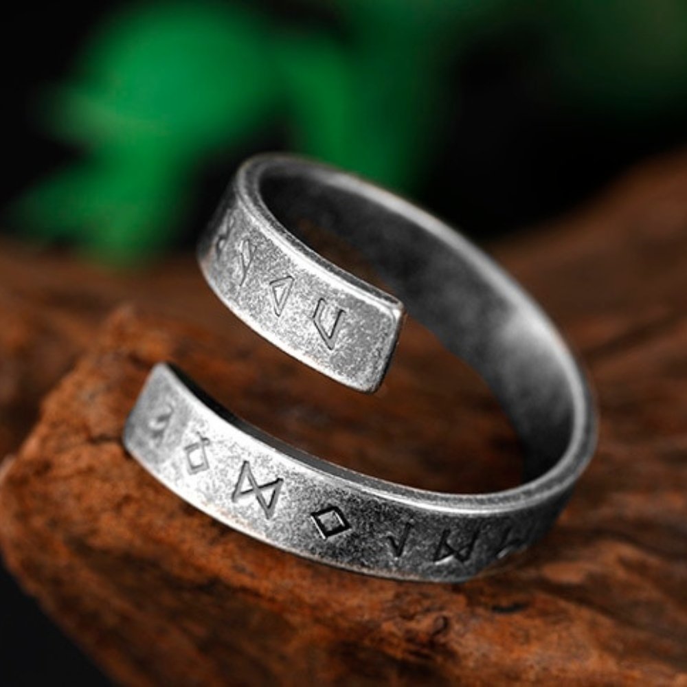 Viking Runes Wrap Ring - Chrome Cult