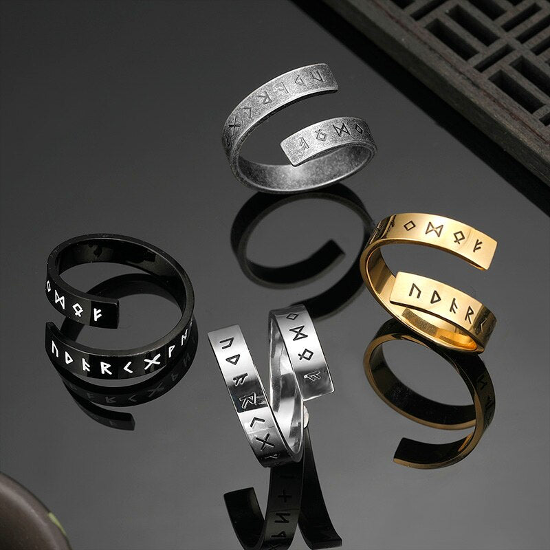 Viking Runes Wrap Ring - Chrome Cult