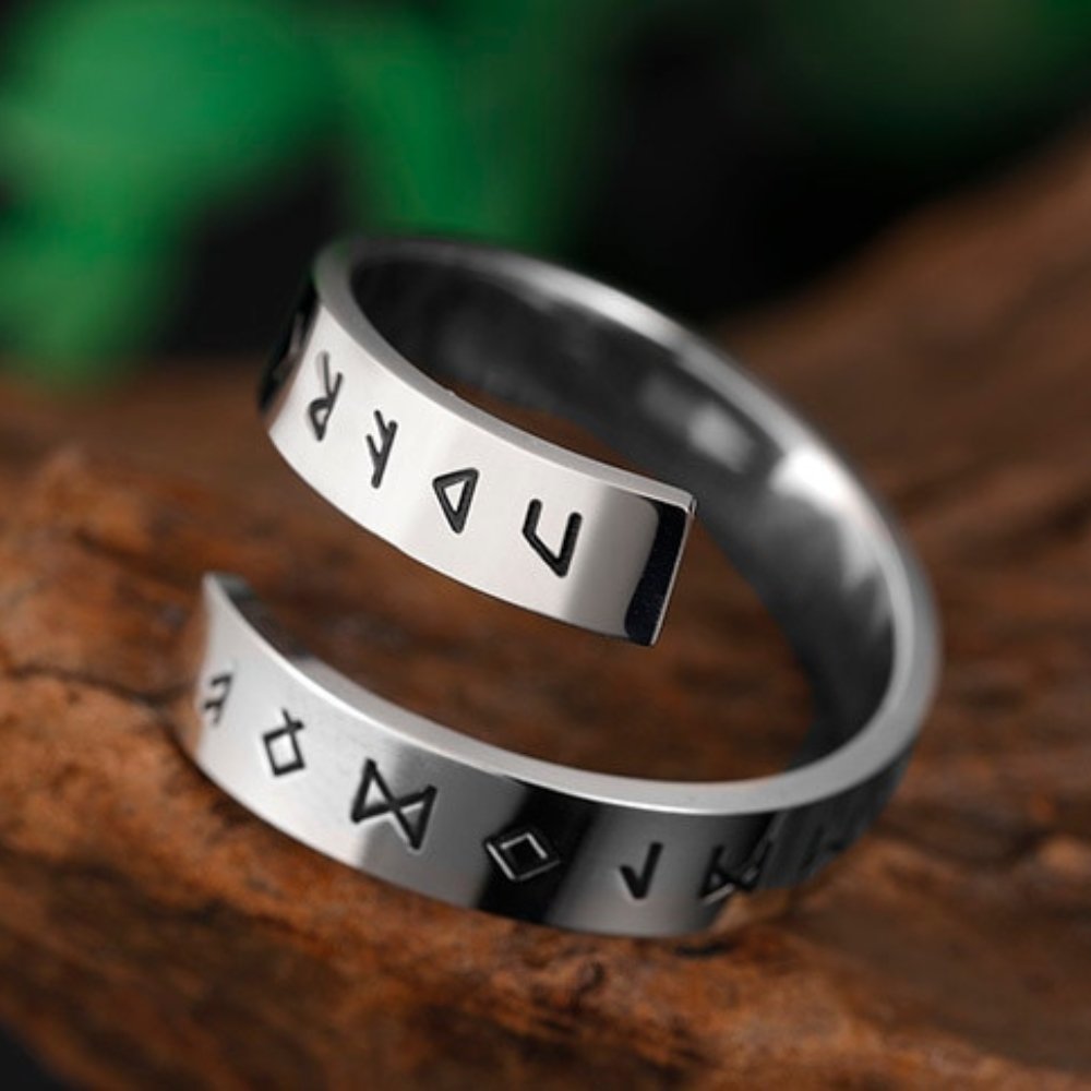 Viking Runes Wrap Ring - Chrome Cult
