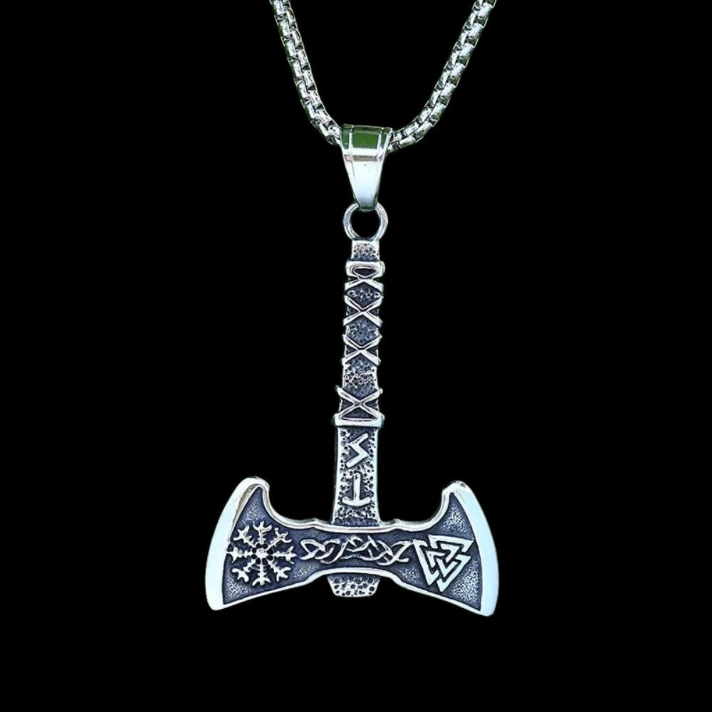 Viking Trifecta Helm of Awe Double Head Pendant - Chrome Cult