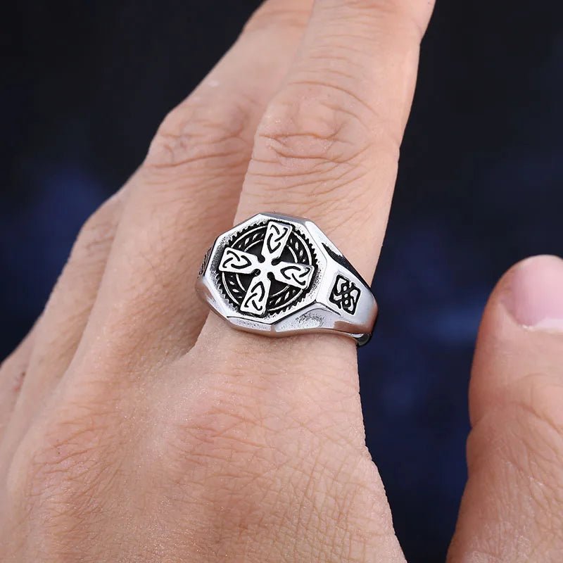 Viking Triquetra Cross Ring - Chrome Cult