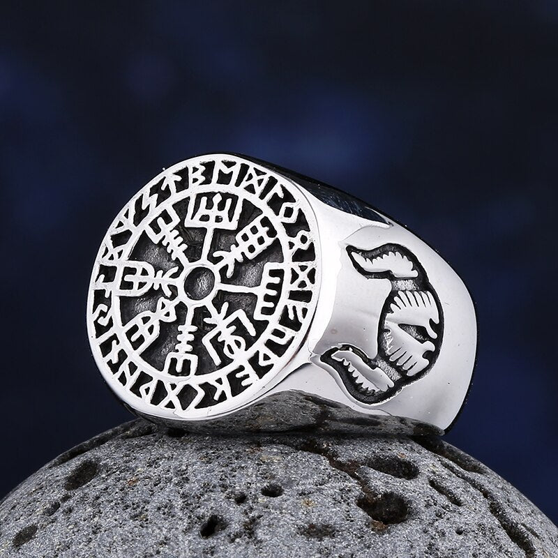 Viking Vegvisir Signet Ring - Chrome Cult