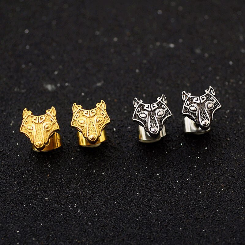 Viking Wolf Stud Earrings - Chrome Cult