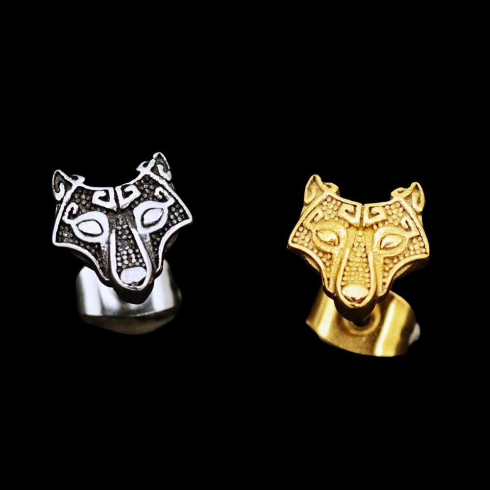 Viking Wolf Stud Earrings - Chrome Cult