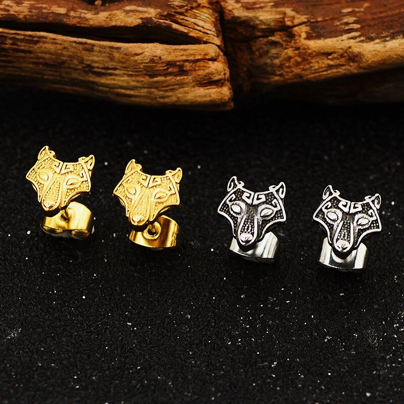 Viking Wolf Stud Earrings - Chrome Cult