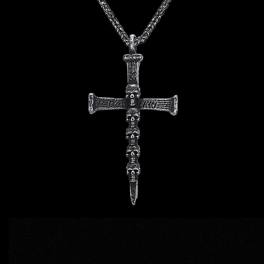 Vintage Cross Skull Pendant - Chrome Cult