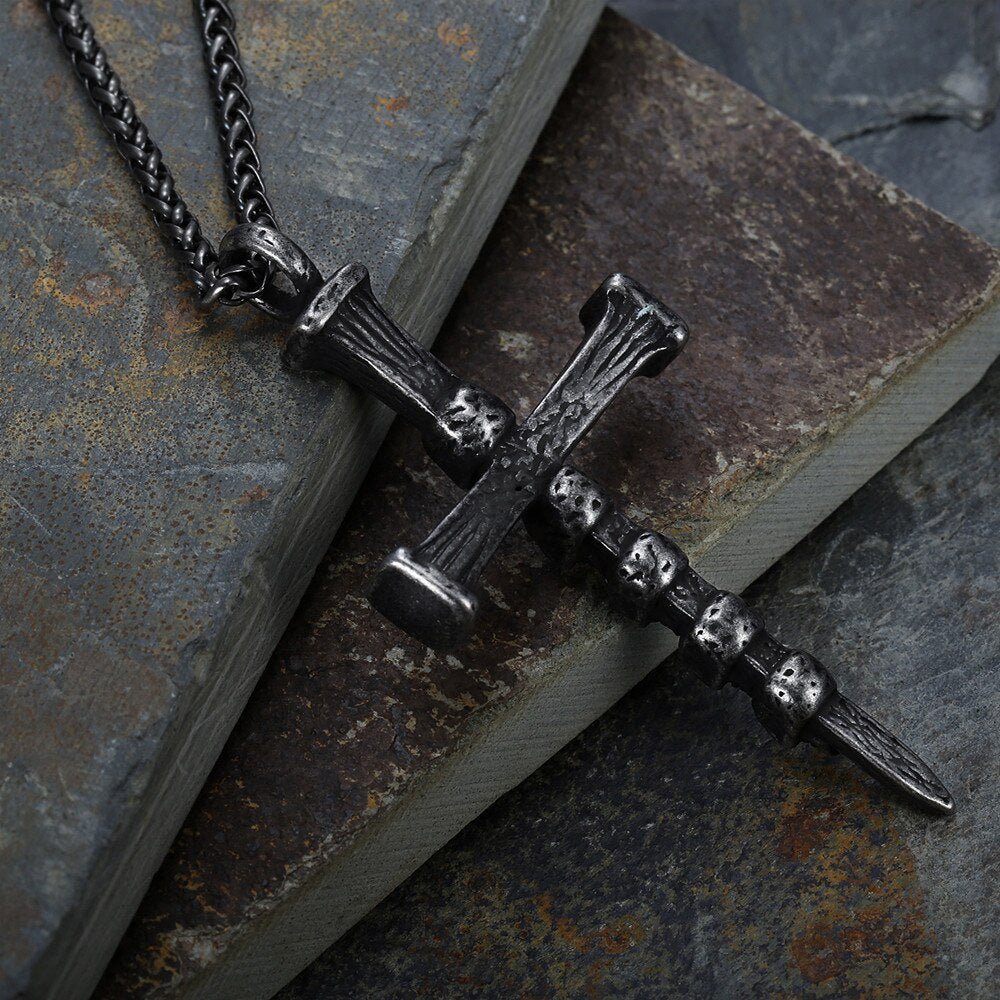 Vintage Cross Skull Pendant - Chrome Cult