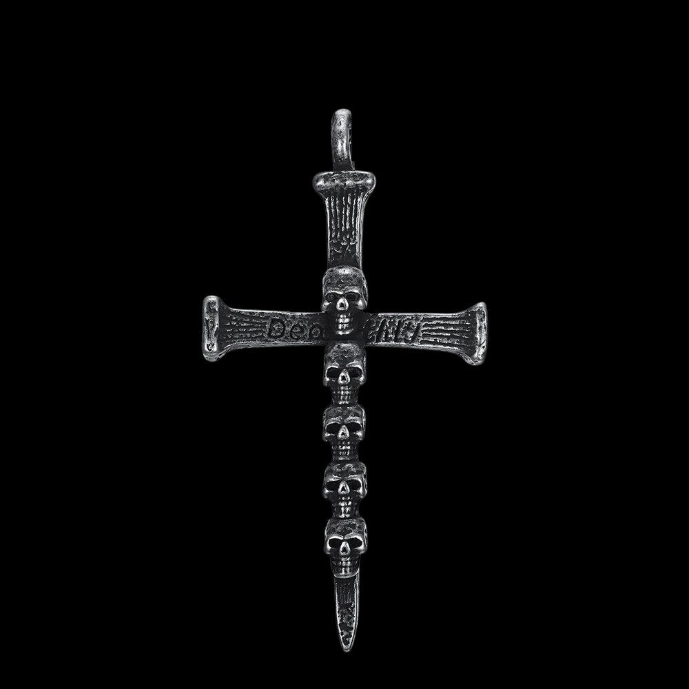 Vintage Cross Skull Pendant - Chrome Cult